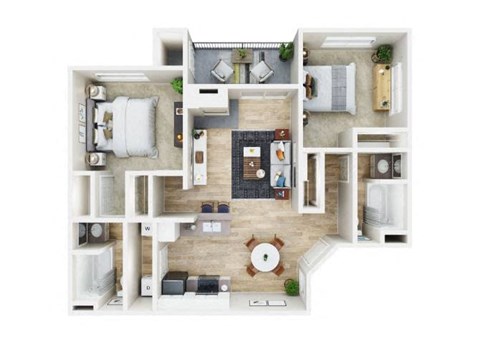 Floor plan for 2 beds, 2 baths, 918 sqft